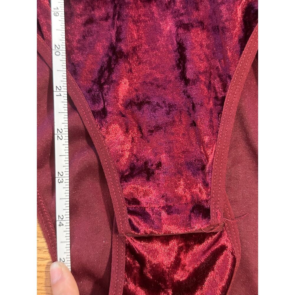 Vintage Fredericks of Hollywood Crushed Velvet Deep Plunge Bodysuit Wine Red Sm - Picture 8 of 9